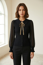 Amélie black lantern-sleeve knit top in a bright gallery