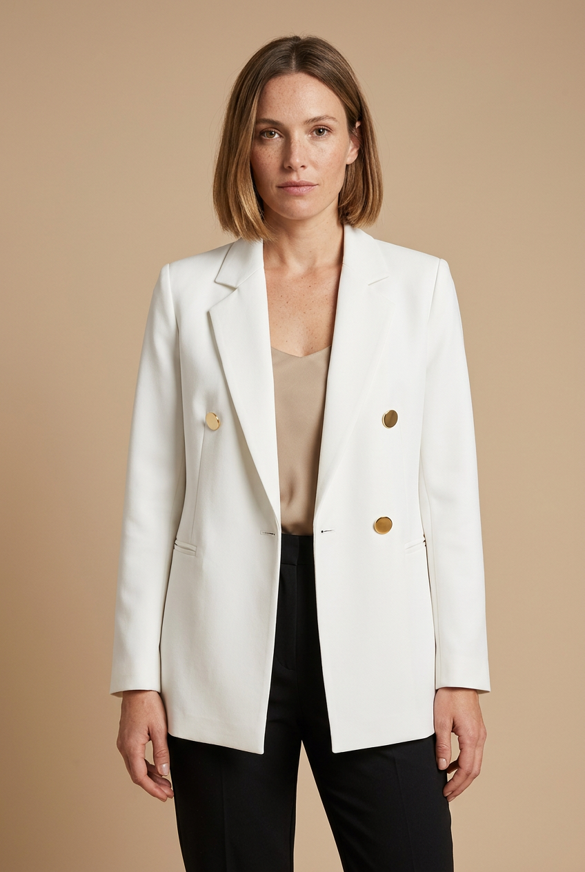 Céleste white blazer worn by a model
