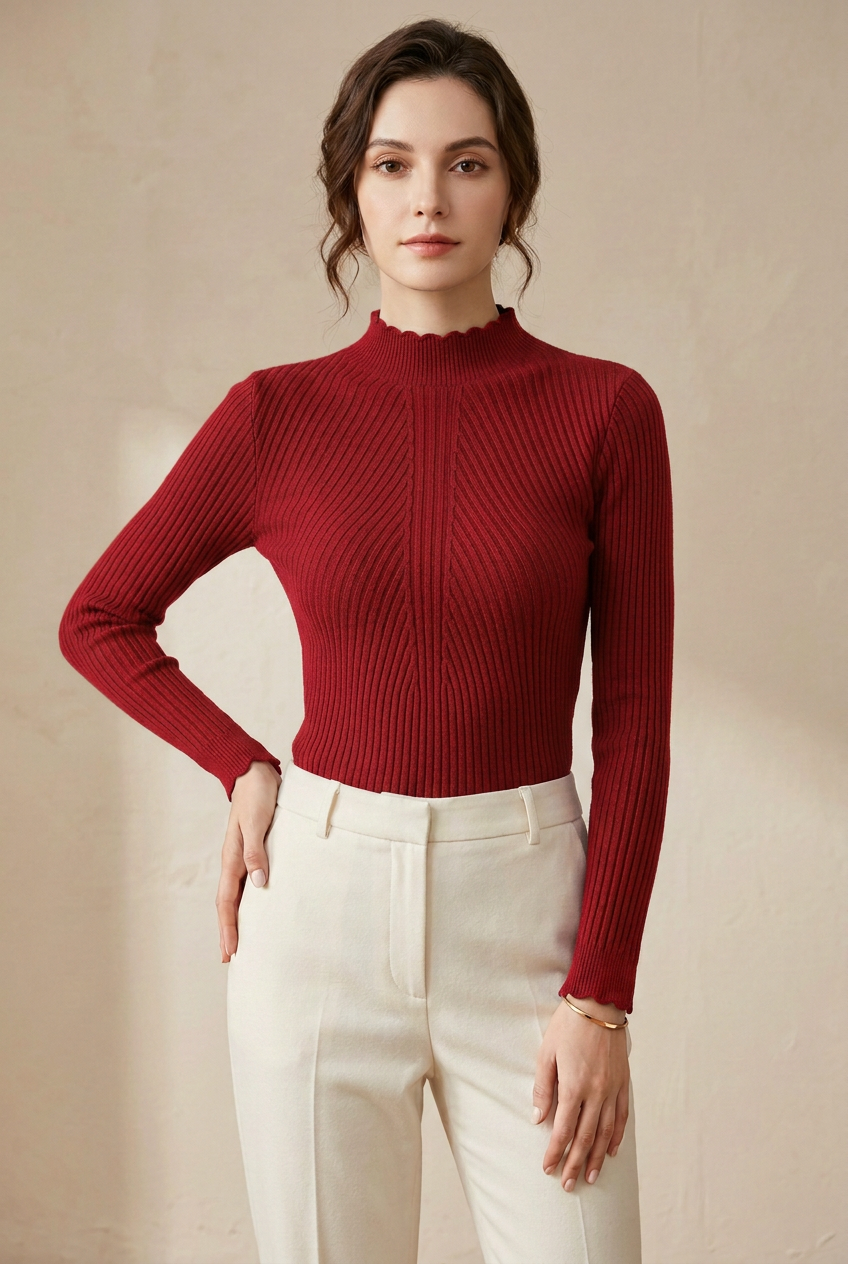 Camisola vermelha em modelo