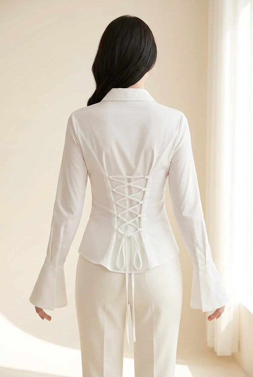 Silhouette blouse in white, back view