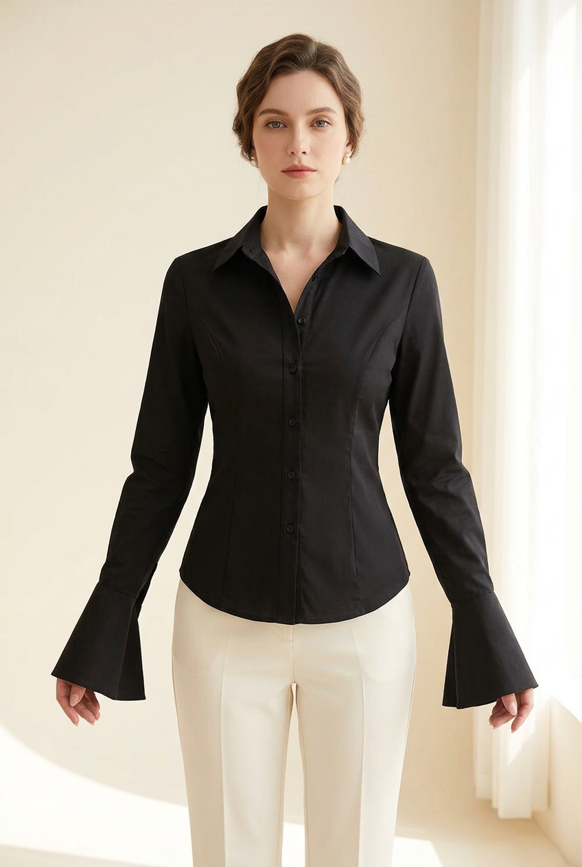 Silhouette blouse in black, front view