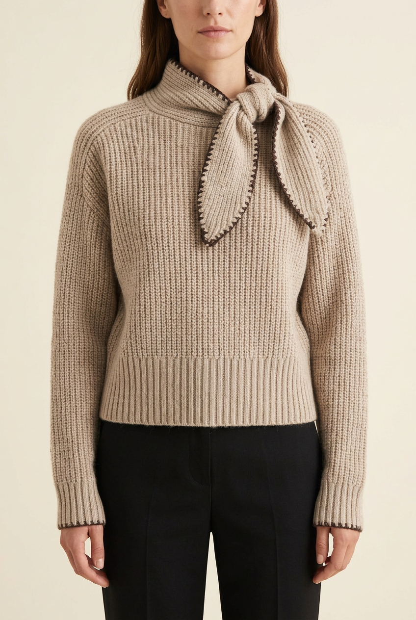 Éclat Bow-Neck Sweater in beige