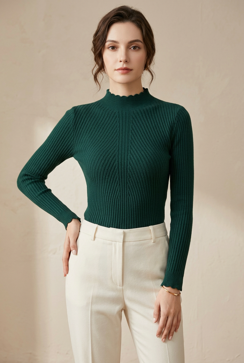 Camisola verde-escura em modelo