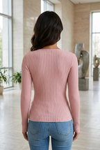 Croisée pink knit top back view in a gallery