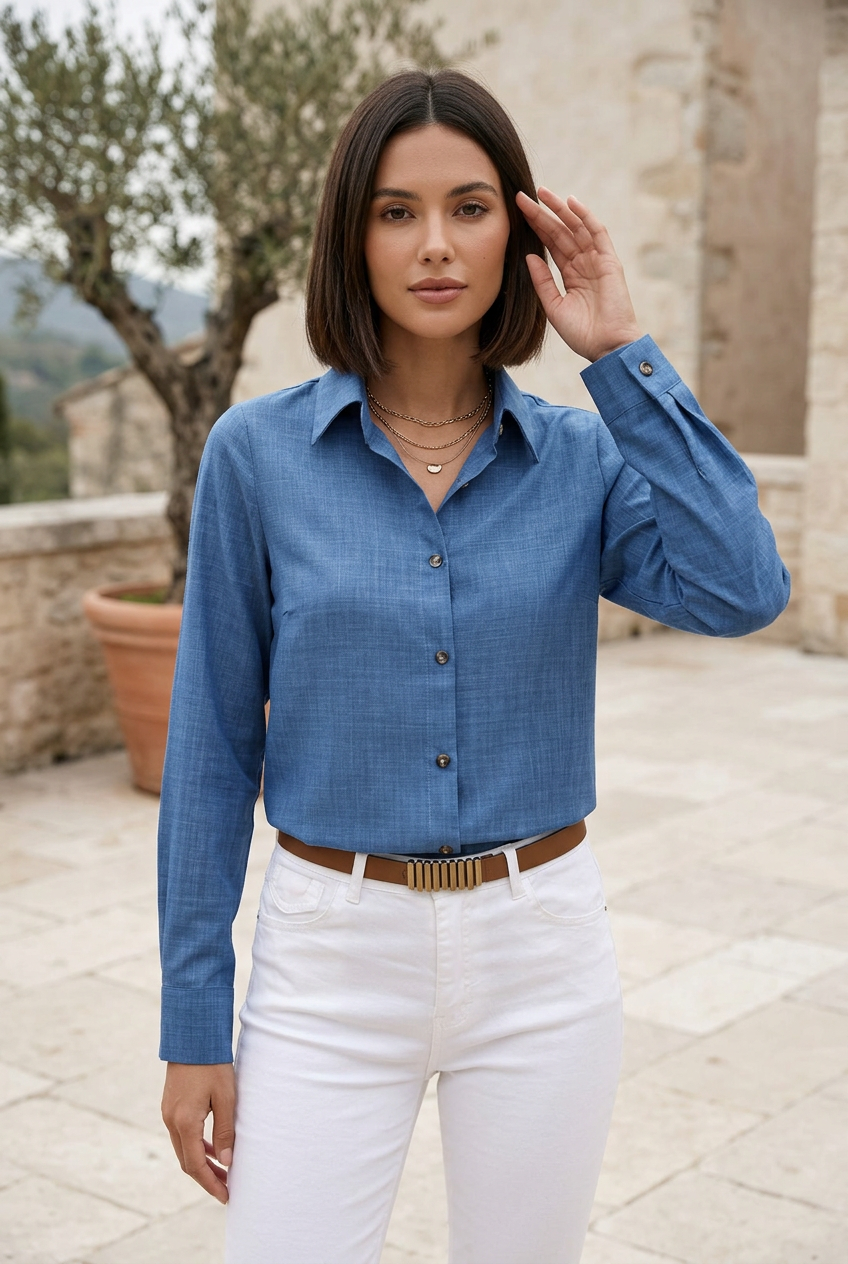 Blue blouse front view