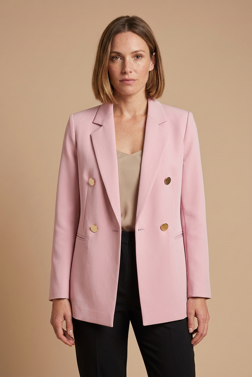 Céleste pink blazer worn by a model