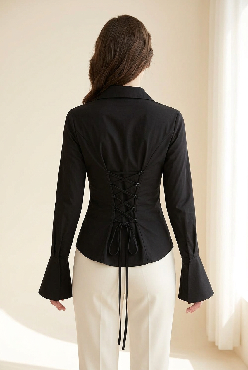 Silhouette blouse in black, back view