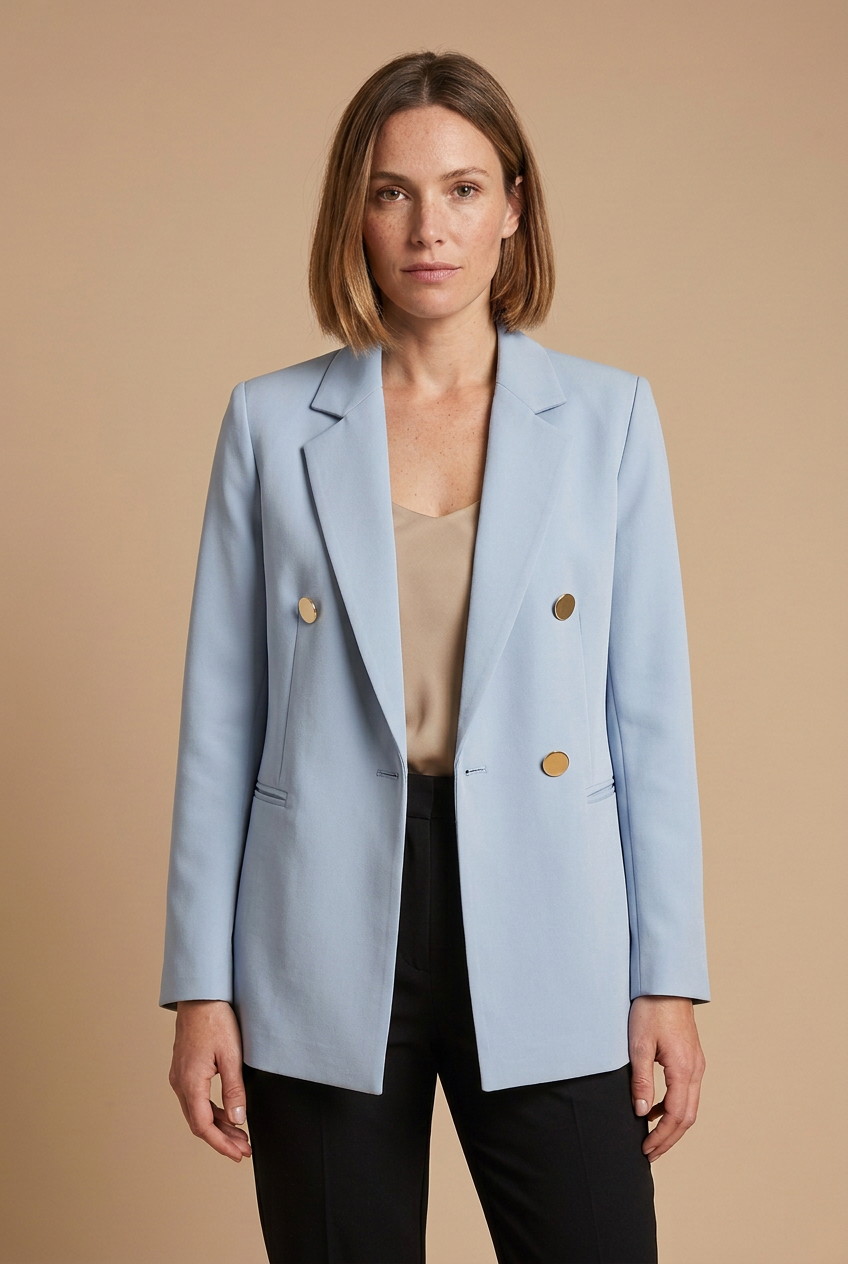Céleste light blue blazer worn by a model