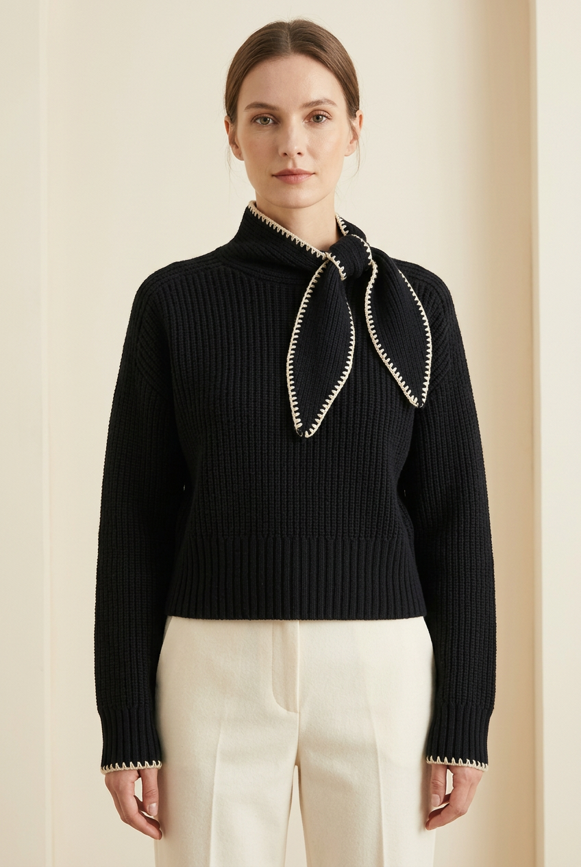 Éclat Bow-Neck Sweater in black
